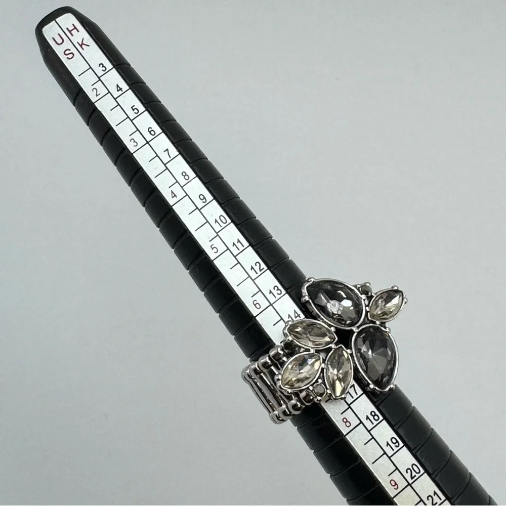 New Adjustable Stretch Ring Smoke Gray Faceted Glass Statement - Picture 4 of 7